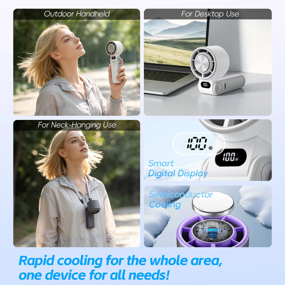 Outdoor Foldable Portable Handheld Fan Mini Cooling Rechargeable 3600Mah 100-Level Free Control High Speed Turbo Fan