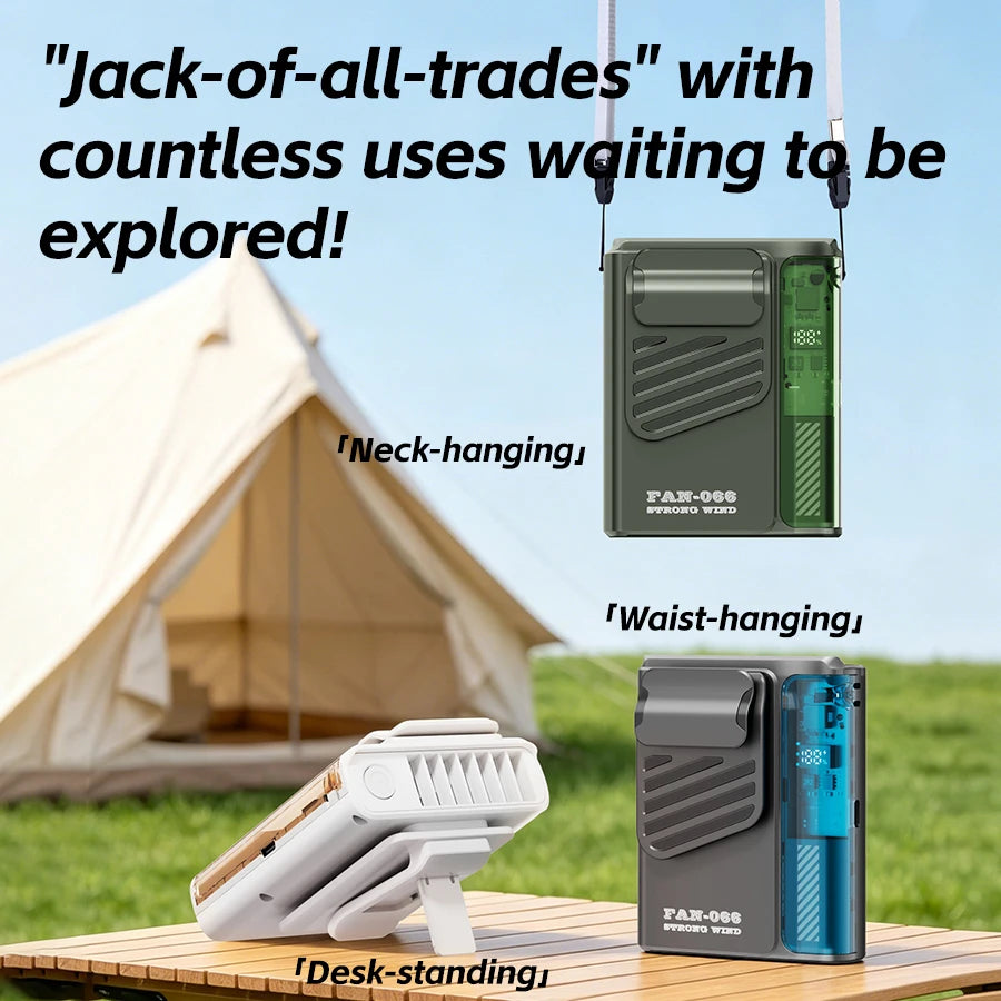 New Outdoor Hanging Waist Fan 4000Mah USB Multi-Functional Mini Cooling Fan 5 Speed Digital Display Portable Rechargeable Fan